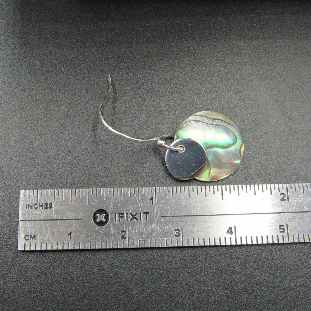 Sterling Silver Thin Circle Abalone Shell Earrings - image 4